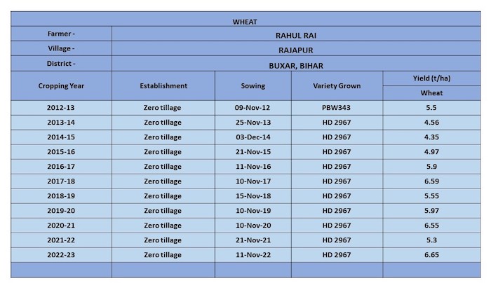 Wheat yield data gathered meticulously over a decade from Rahul Rai’s fields (Data: CSISA MEL team)